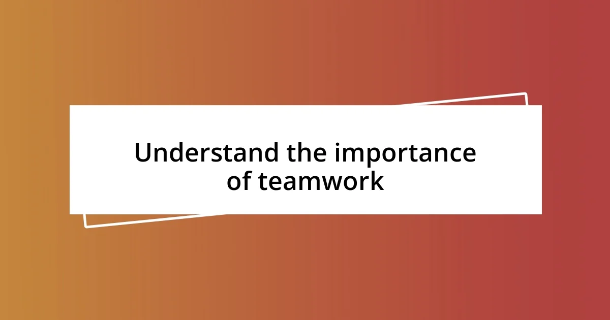 Understand the importance of teamwork